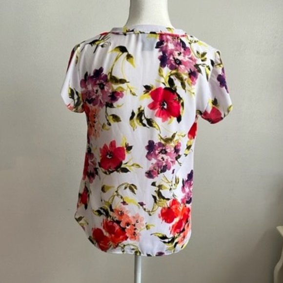 Liz Claiborne Career Floral Tie Front Top - Picture 3 of 6